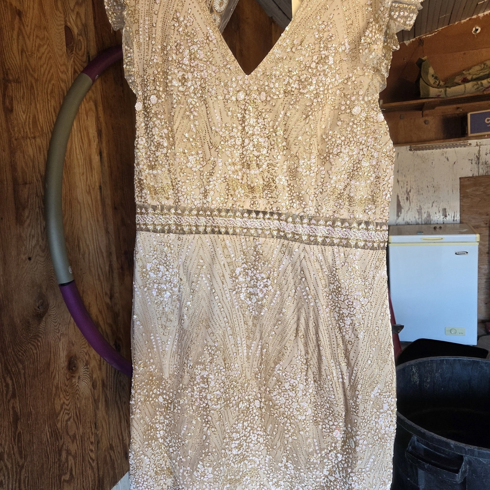 Elegant Gold Sequin Prom Dress